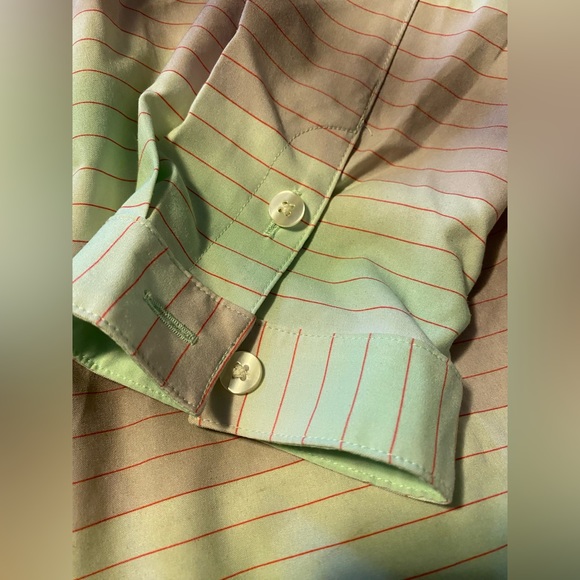 NIKE GOLF Dri-Fit Top Green White Striped Button M - Picture 3 of 7